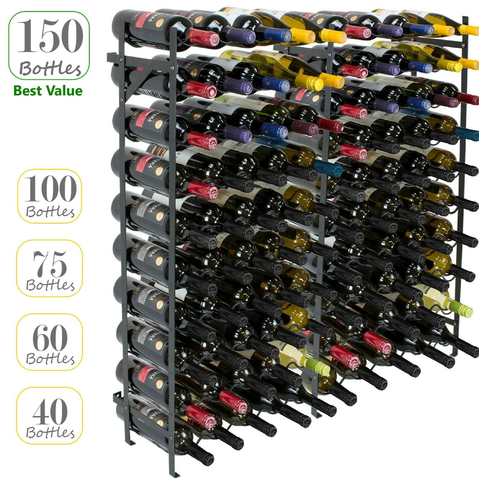 Wine Rack Free Standing Floor Stand- Upto 150 Bottle Large Capacity Wine Storage
